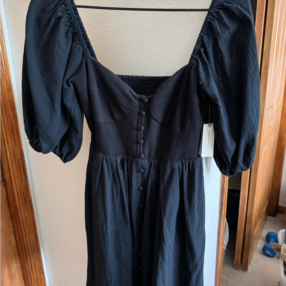 NWT Anthropologie Maeve Black Puff Sleeve Mini Dress